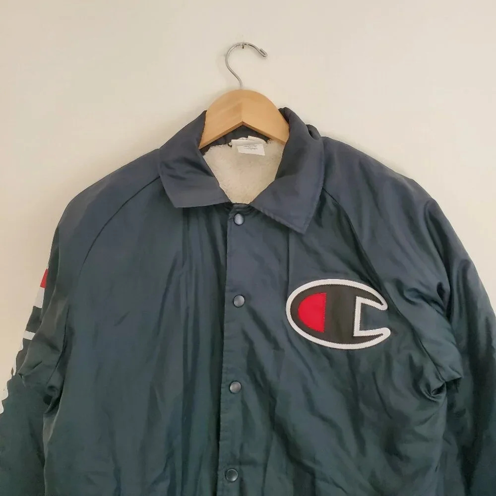 CHAMPION | Vintage Navy Blue Snap Closure Fleece Faux Fur Lined Jacket (Sz S) - Picture 2 of 7